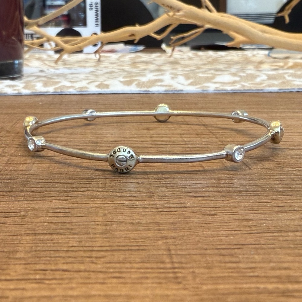 HENRI BENDEL Gold and Silver-Tone Minimalist Bracelet / Bangle with Logo Rivets